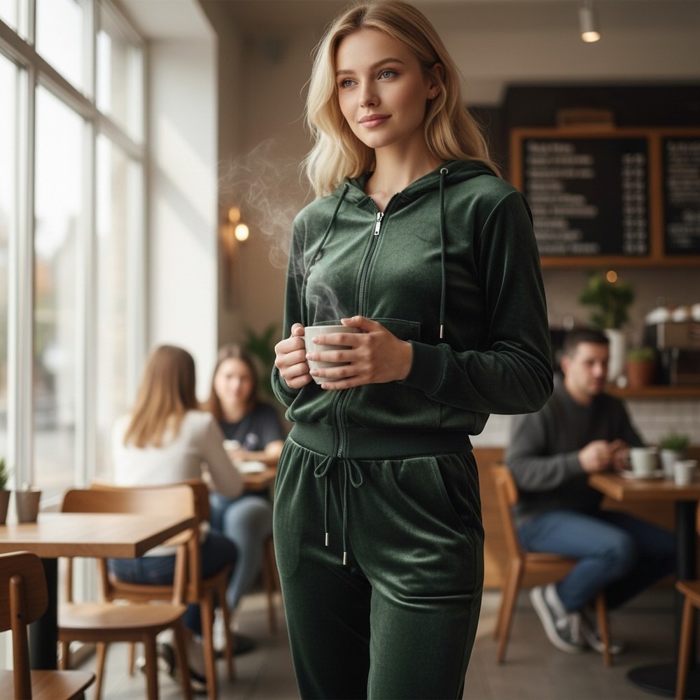 OFFLINE by Aerie Velour Tracksuit Set Womens Small Green Joggers Hoodie